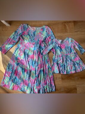 Lilly Pulitzer Mommy and Me Pink & Turquoise Tropical Leaf Dress